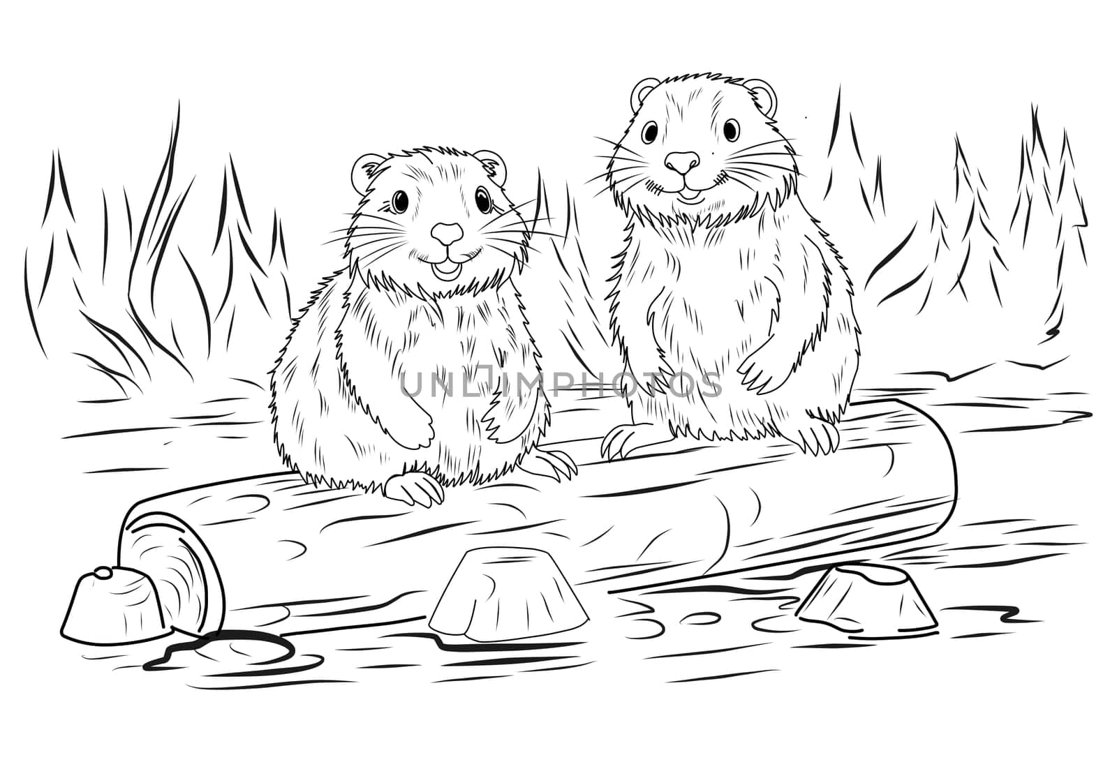 Groundhog Day February 2nd. Cute baby animal beaver.Groundhog day coloring book.
