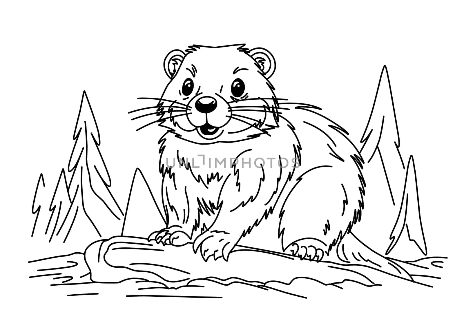 Groundhog Day February 2nd. Cute baby animal beaver.Groundhog day coloring book.