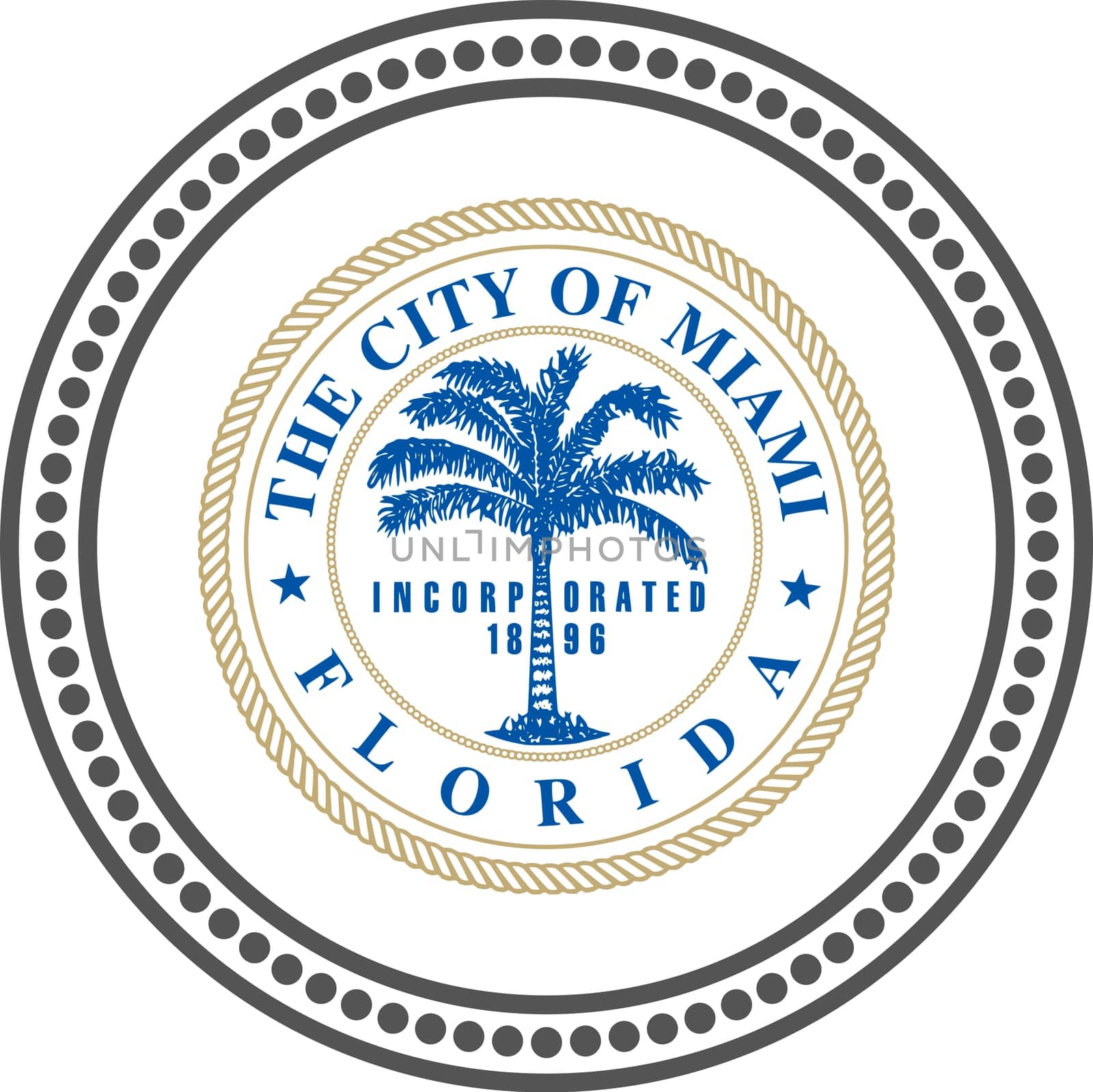 Bright stamp with the symbol of the city of Miami in Florida.