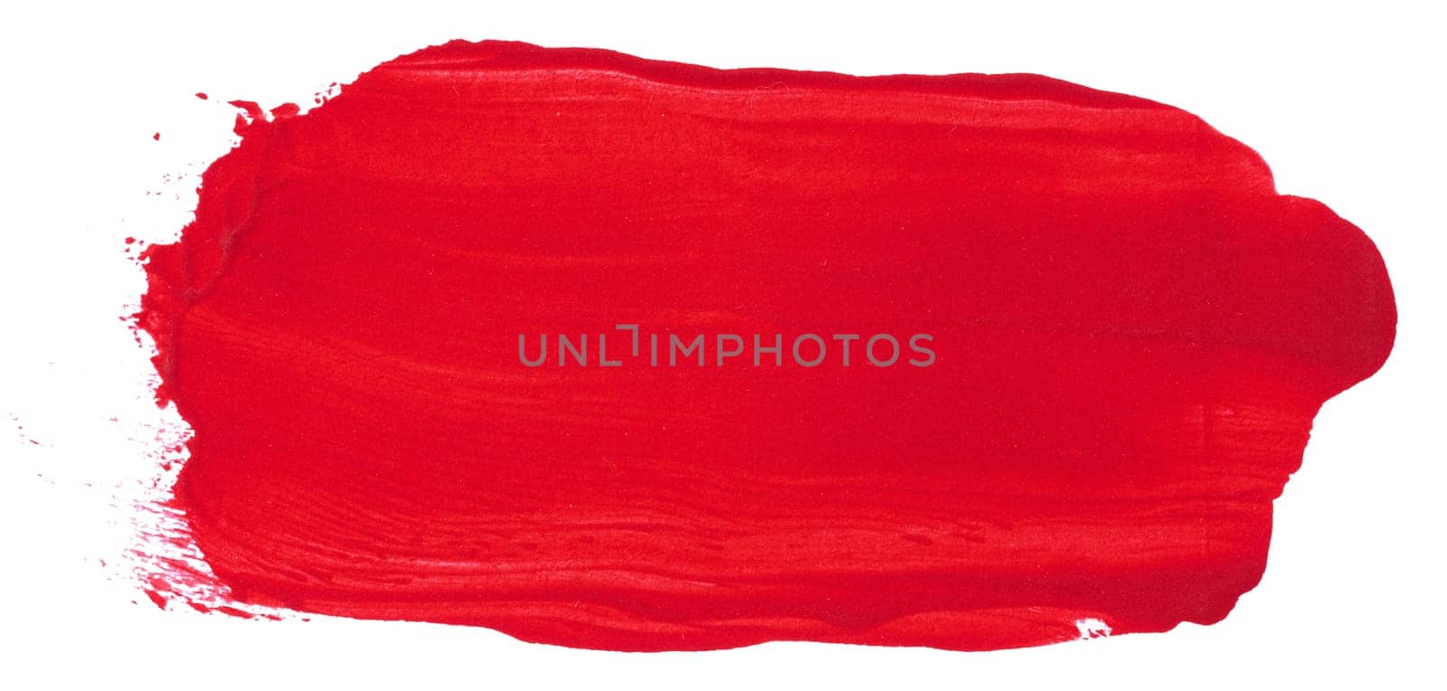 Watercolor brush stroke of red paint, on a white isolated background