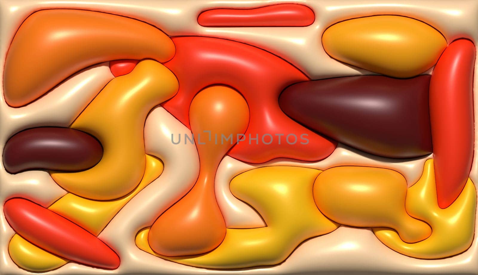 Abstract background with various inflated figures, 3D rendering illustration