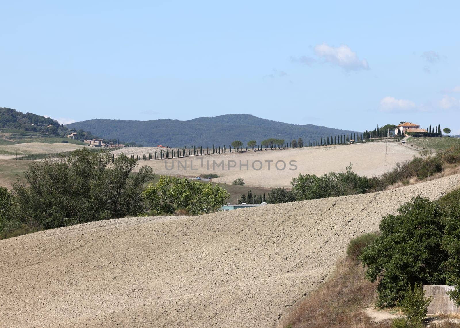 The rural landscape near San Quirico in Tuscany. Italy