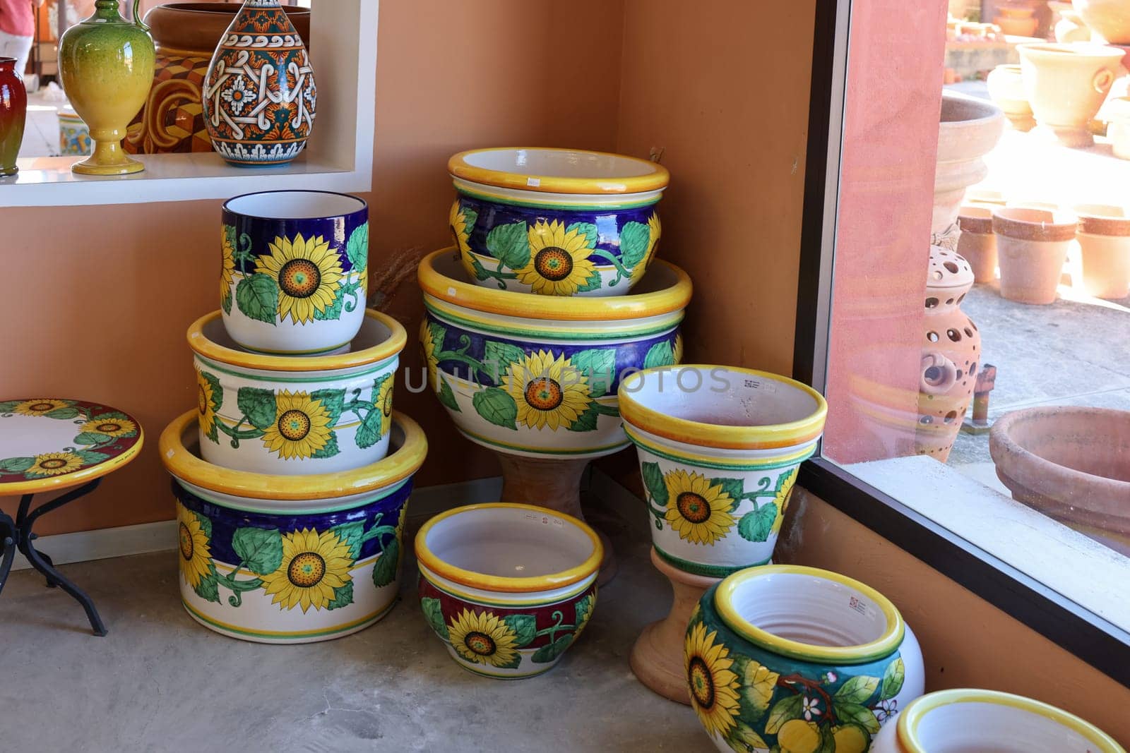Pienza, Italy - September 12, 2022: Shop with typical Italian ceramics near Pienza