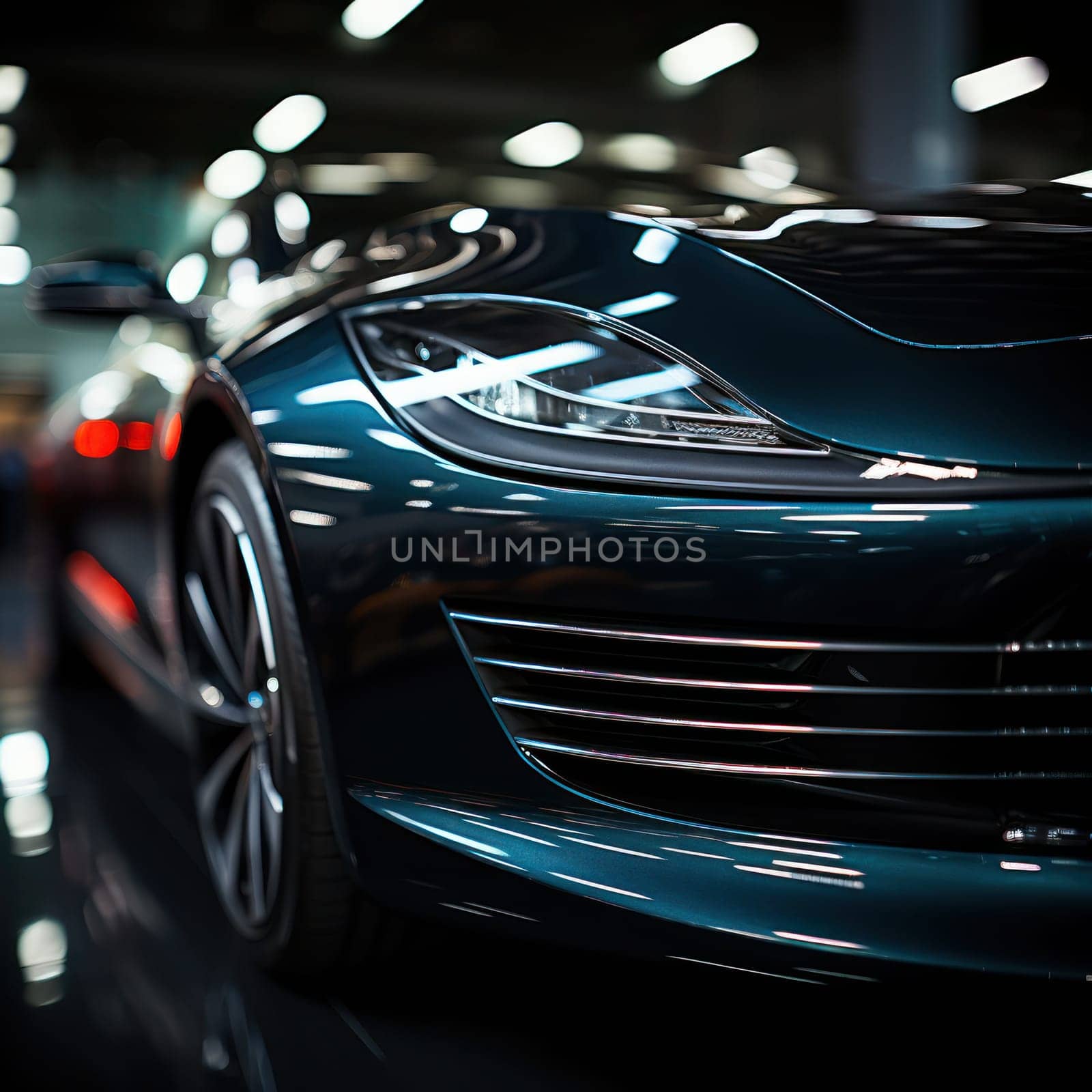 Abstract metal background.Decorative element of a futuristic car model.close-up.Generative AI