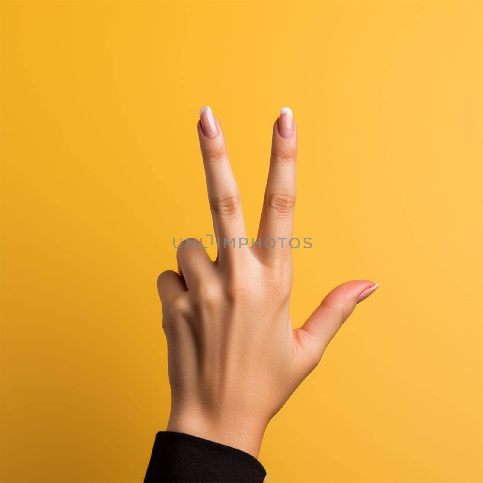 gesture of a woman's hand on a colored background.Generative AI