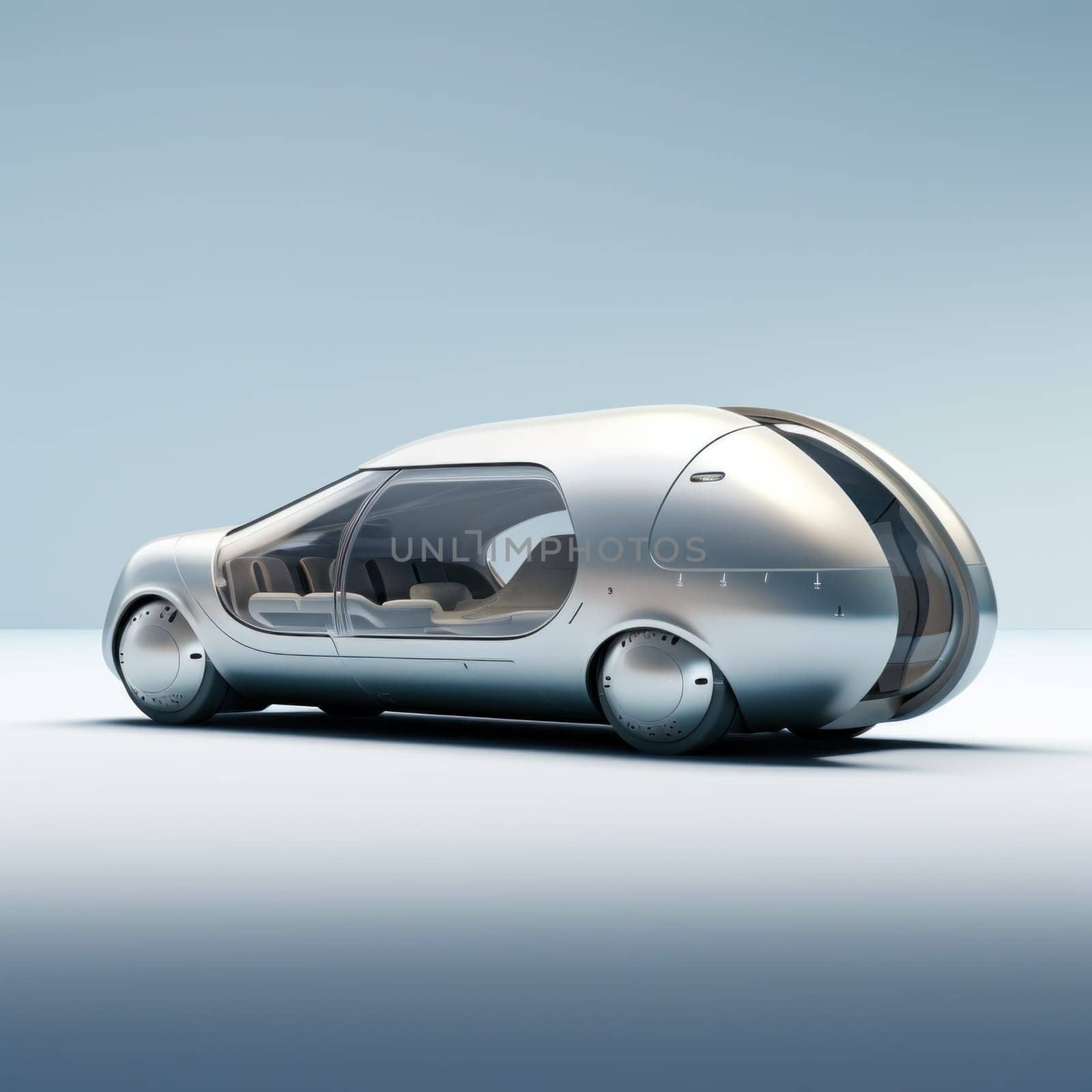 model of a concept car in silver color on a light background.electric car with autopilot.Generative AI