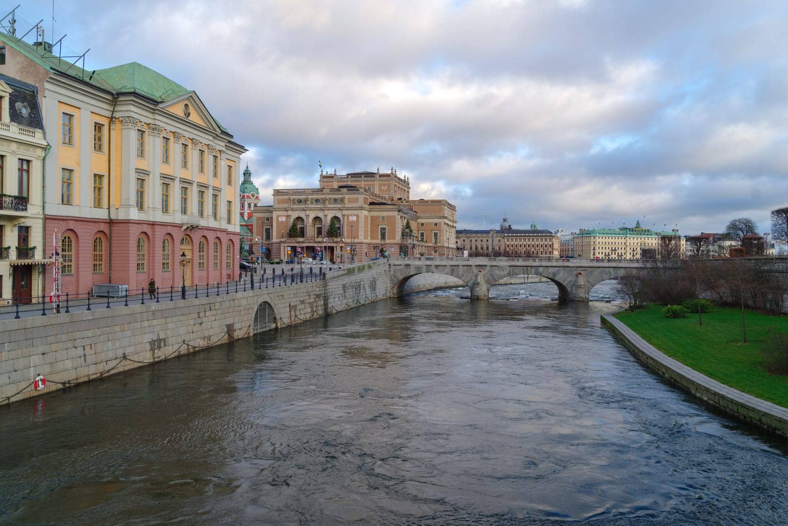 North bridge (Norrbro in swedish), an arch bridge over Norrström in central Stockholm. It extends north from the northern front of the Royal Palace