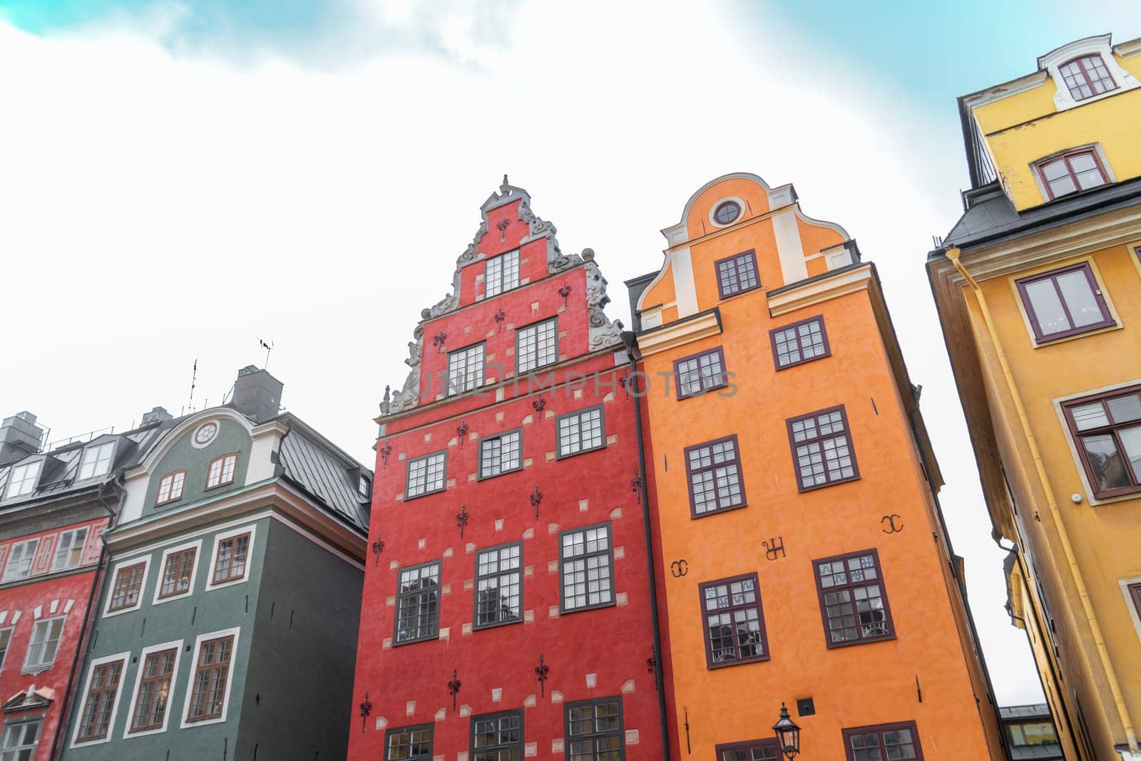 Beautiful and colorful houses in the city center of Stockholm.