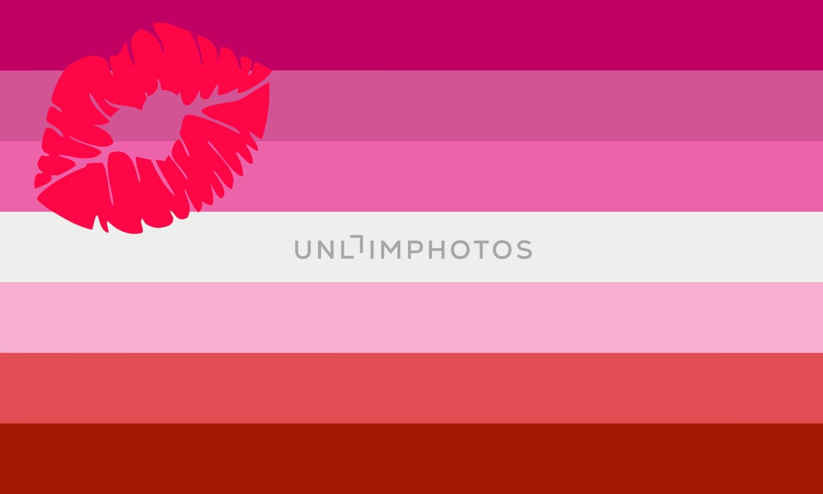Profile of a female face in a square on the background of a rainbow LGBT flag. Vector