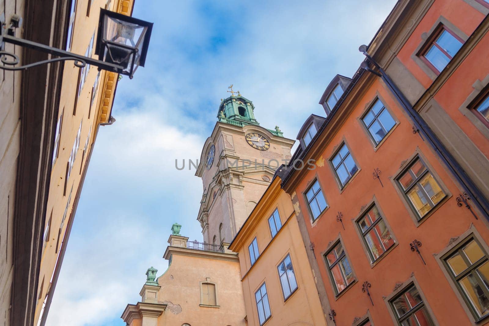Beautiful and colorful houses in the city center of Stockholm.