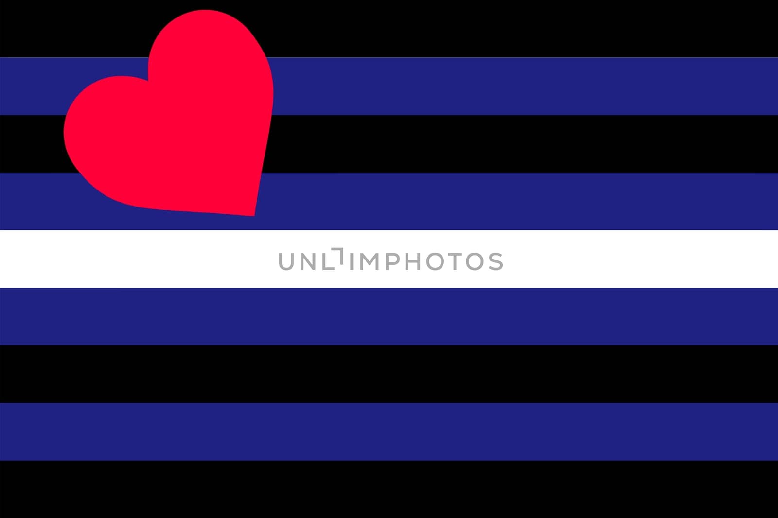 Leather pride flag vector illustration. LGBTQ+ community. Fetish flag for the leather community. Represent the leather kink, denim, bondage, uniforms, and other fetishes. Heart on strips symbol.