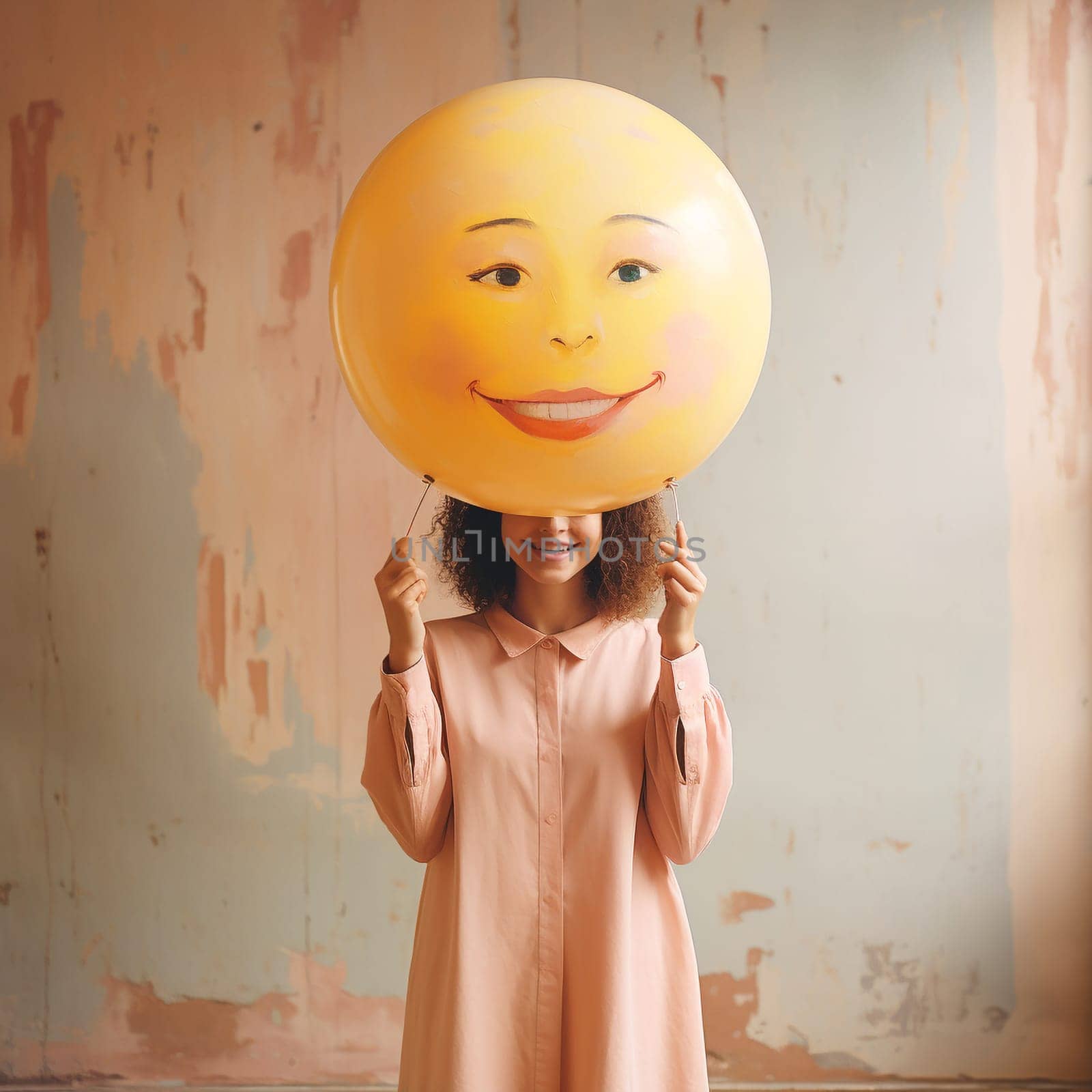 Head with a happy smiling face, self care and mental health concept, positive thinking mind, emotional support