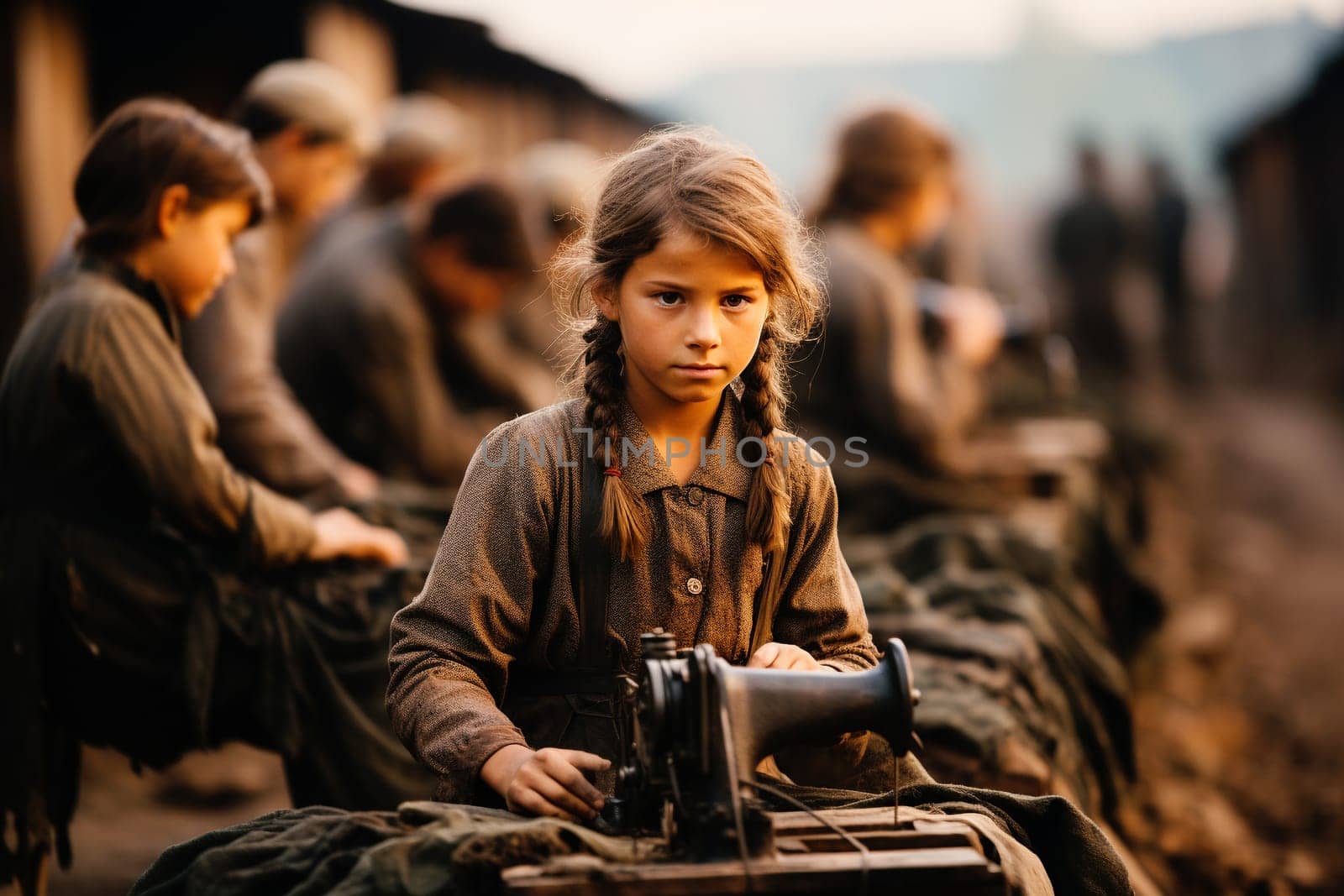 Child labour, children sewing clothes for textile and fashion industry, social issue