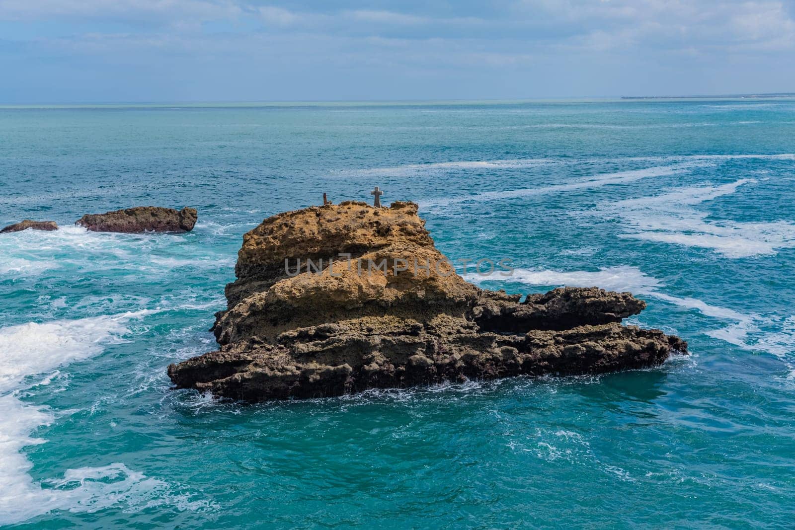 Coastal Rocks near the beach at Biarritz, Basque Country. France