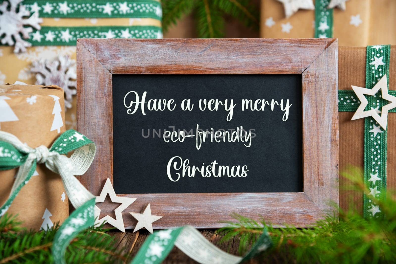 Text Have A Very Merry Eco-Friendly Christmas, Green, Sustainable Christmas Decor, Eco Friendly Winter Background