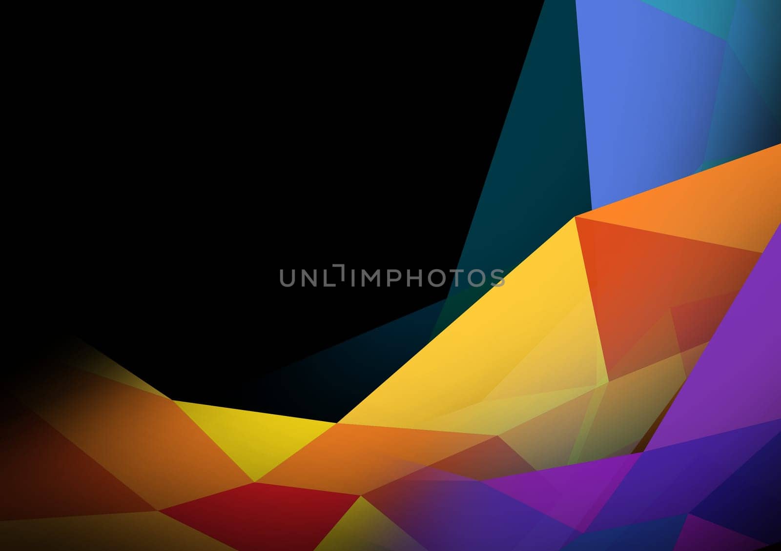 Abstract colorful polygon with triangular pattern on black background