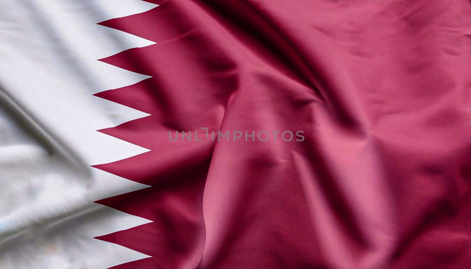 Fabric texture flag of Qatar. flag of qatar with folds with visible satin texture