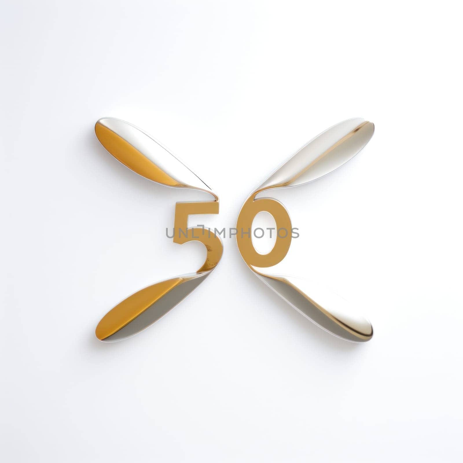 50 Number fifty. Glossy, sparkling number 50, isolated on a white background. Golden Jubilee.Generative AI