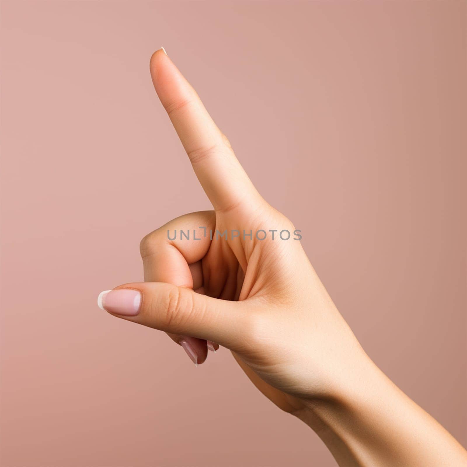 gesture of a woman's hand on a colored background.Generative AI