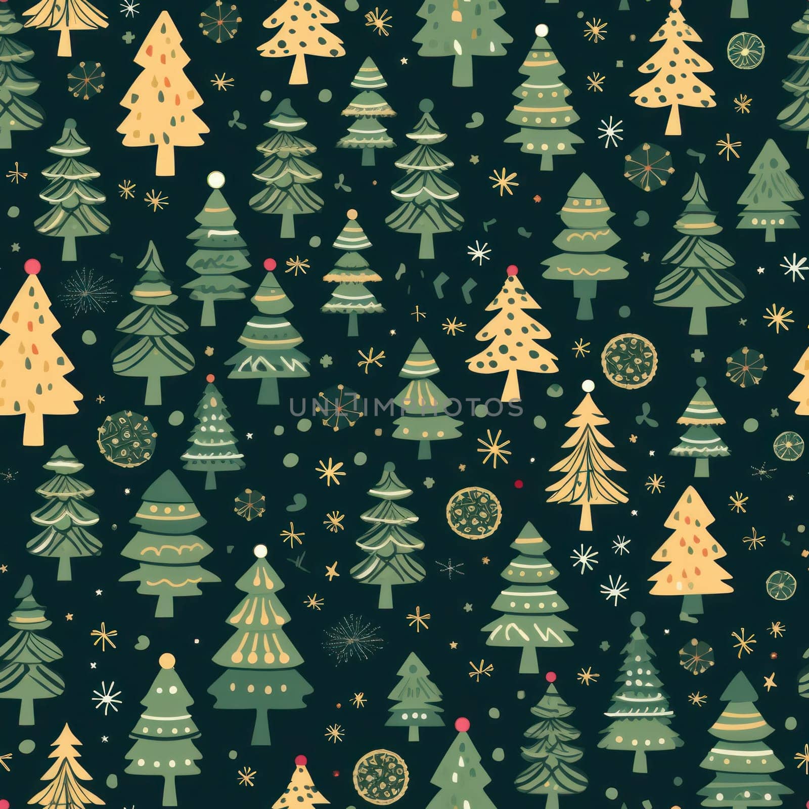 Festive seamless pattern, Christmas trees on a dark background. pattern for fabric or wrapping paper.Generative AI
