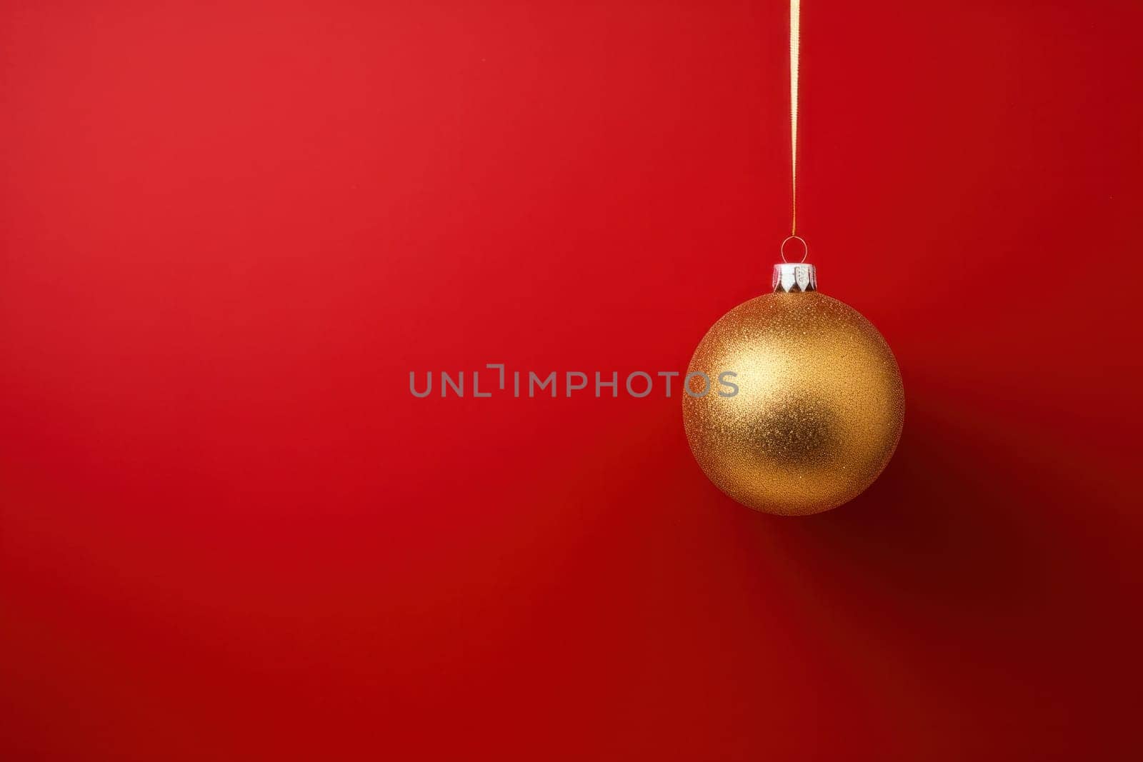 One red ball with a Christmas ornament, on a red background with copy space.Generative AI
