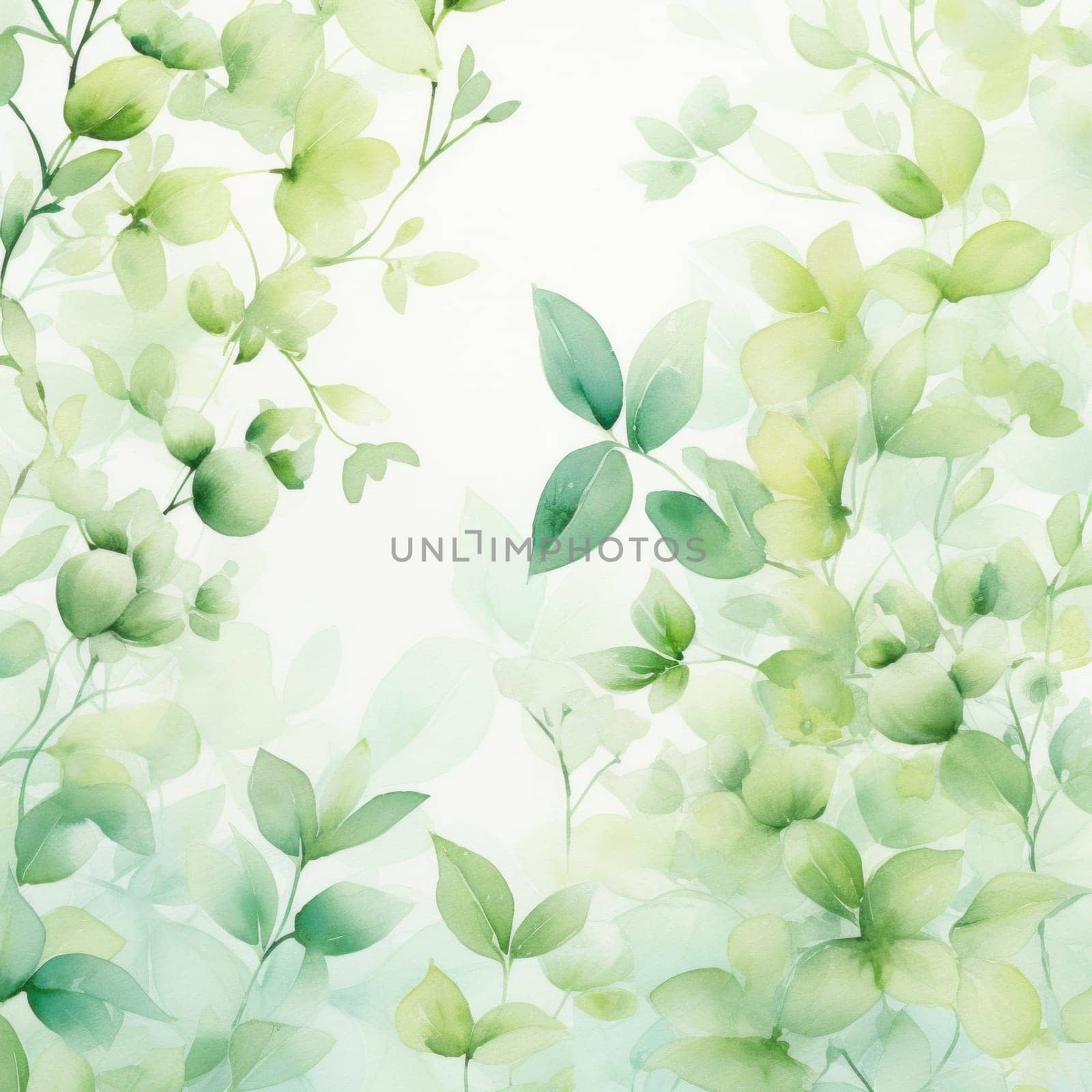 Watercolor floral illustration Green leaves .natural background.Generative AI