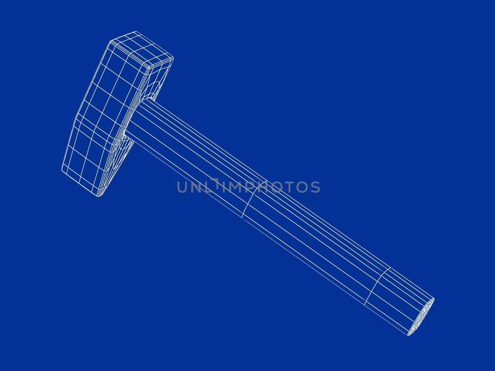3d wireframe model of straight peen hammer