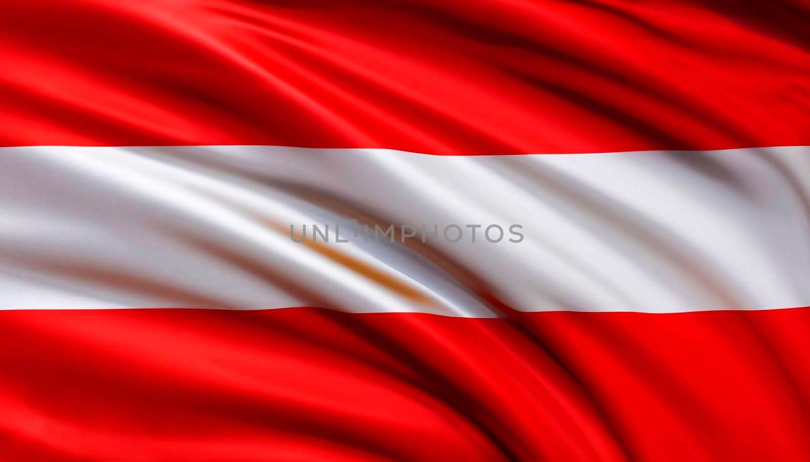 Fabric texture flag of Austria. Flag of Austria waving in the wind. Austria flag is depicted on a sports cloth fabric with many folds. Sport team banner.