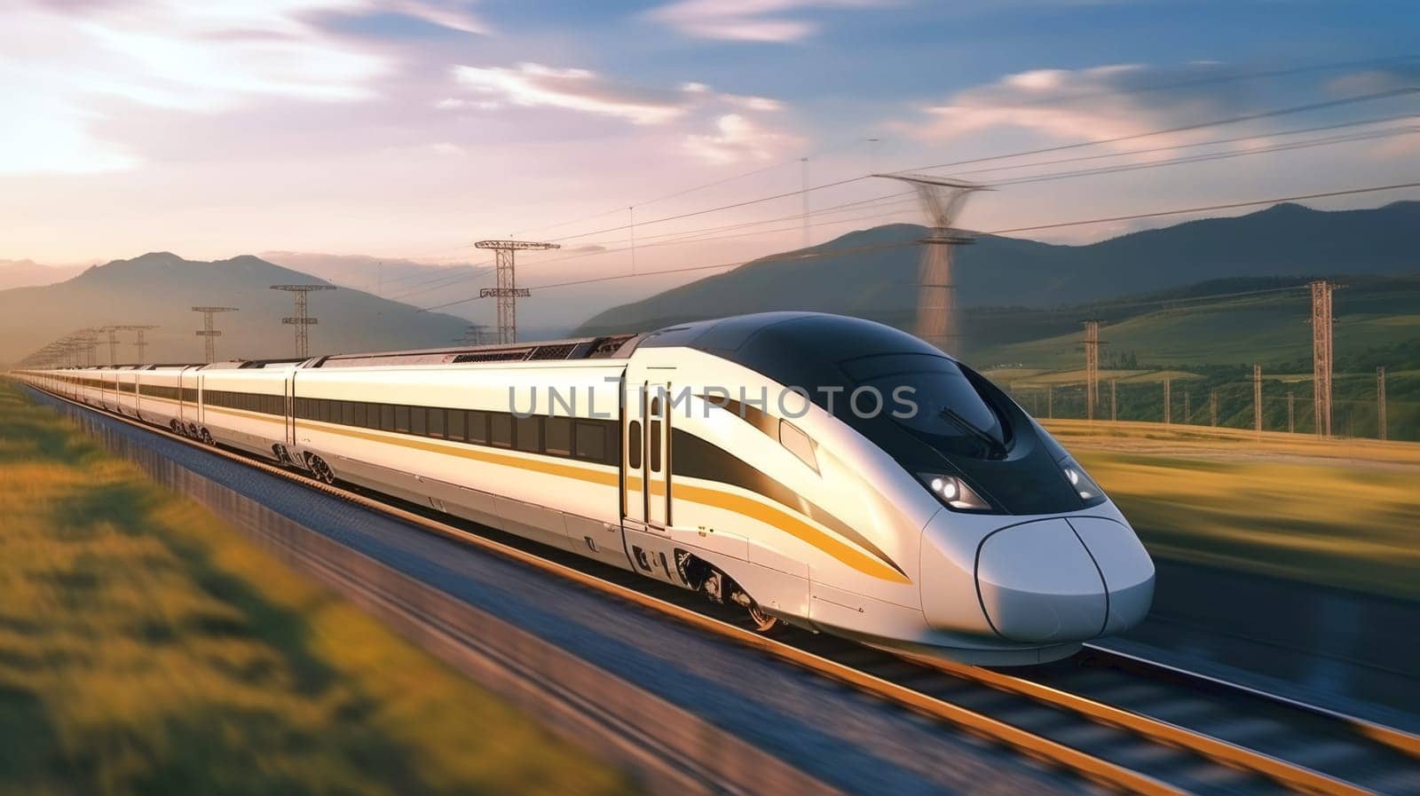 High speed fast train passenger in motion at the railway
