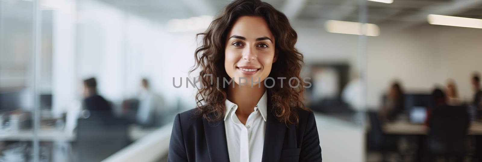 Smiling confident business leader looking at camera and standing in an office at team meeting. Portrait of confident businesswoman with colleagues in boardroom. Posing while holding digital tablet.
