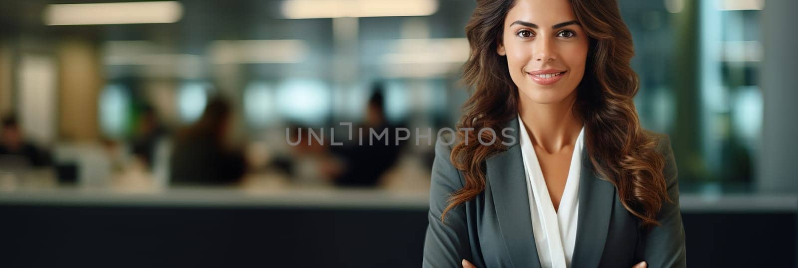 Smiling confident business leader looking at camera and standing in an office at team meeting. Portrait of confident businesswoman with colleagues in boardroom. Posing while holding digital tablet.