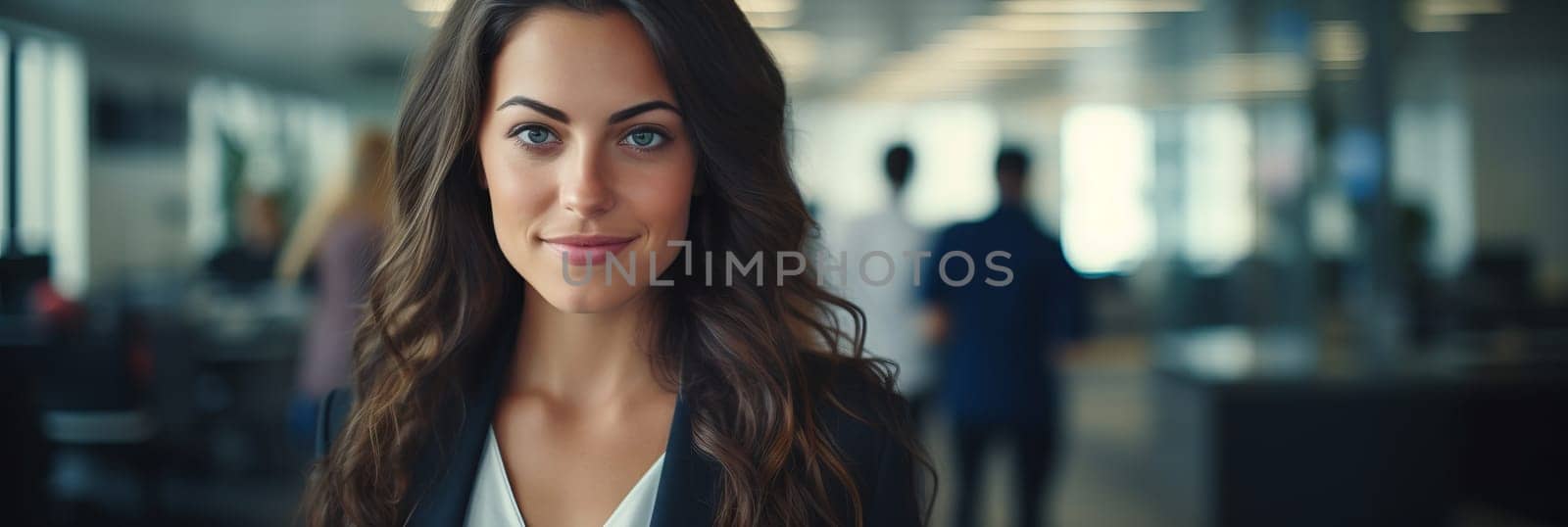 Smiling confident business leader looking at camera and standing in an office at team meeting. Portrait of confident businesswoman with colleagues in boardroom. Posing while holding digital tablet.