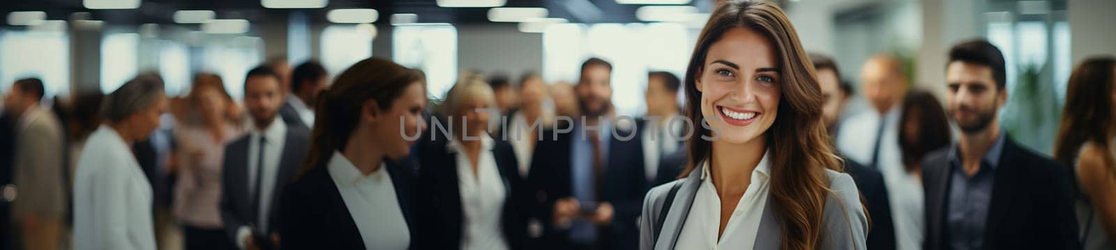 Smiling confident business leader looking at camera and standing in an office at team meeting. Portrait of confident businesswoman with colleagues in boardroom. Posing while holding digital tablet.
