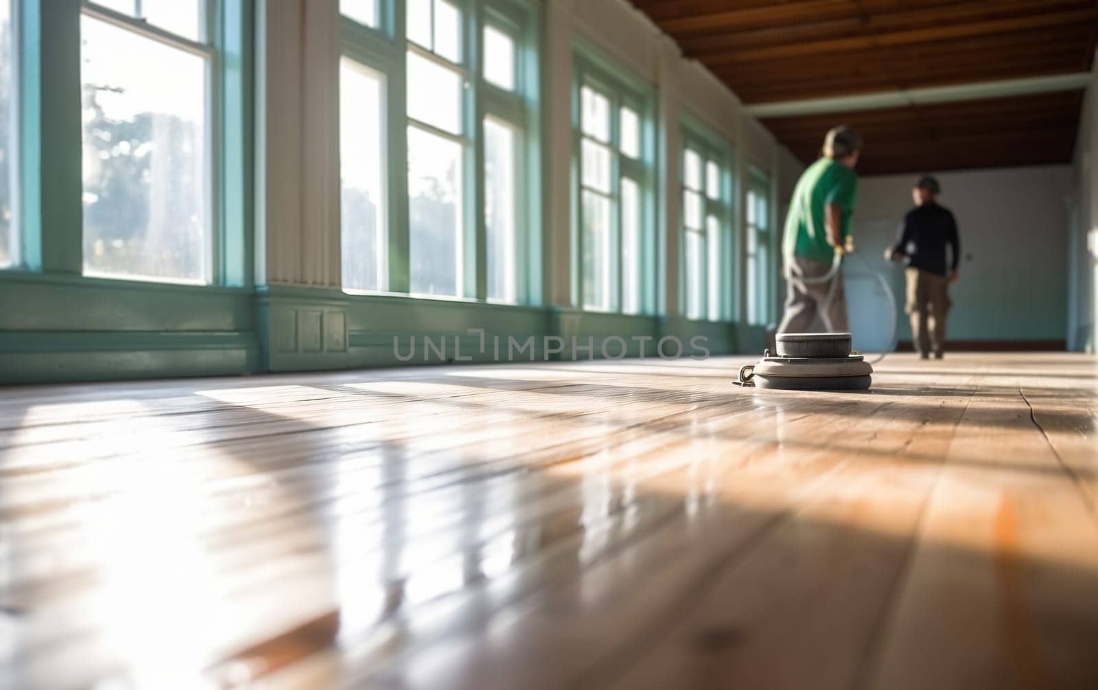Craftsmen sand a parquet floor