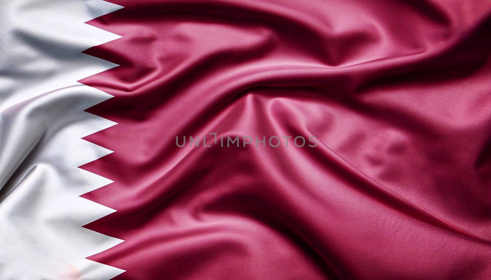 Qatar flag is depicted on a sports cloth fabric with many folds. Sport team banner