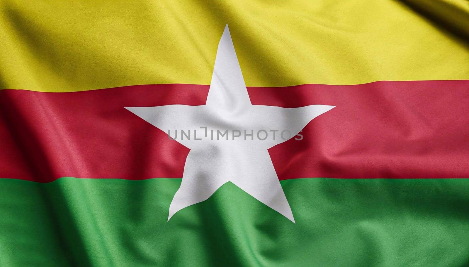 Waving flag, close up - Flag of Myanmar