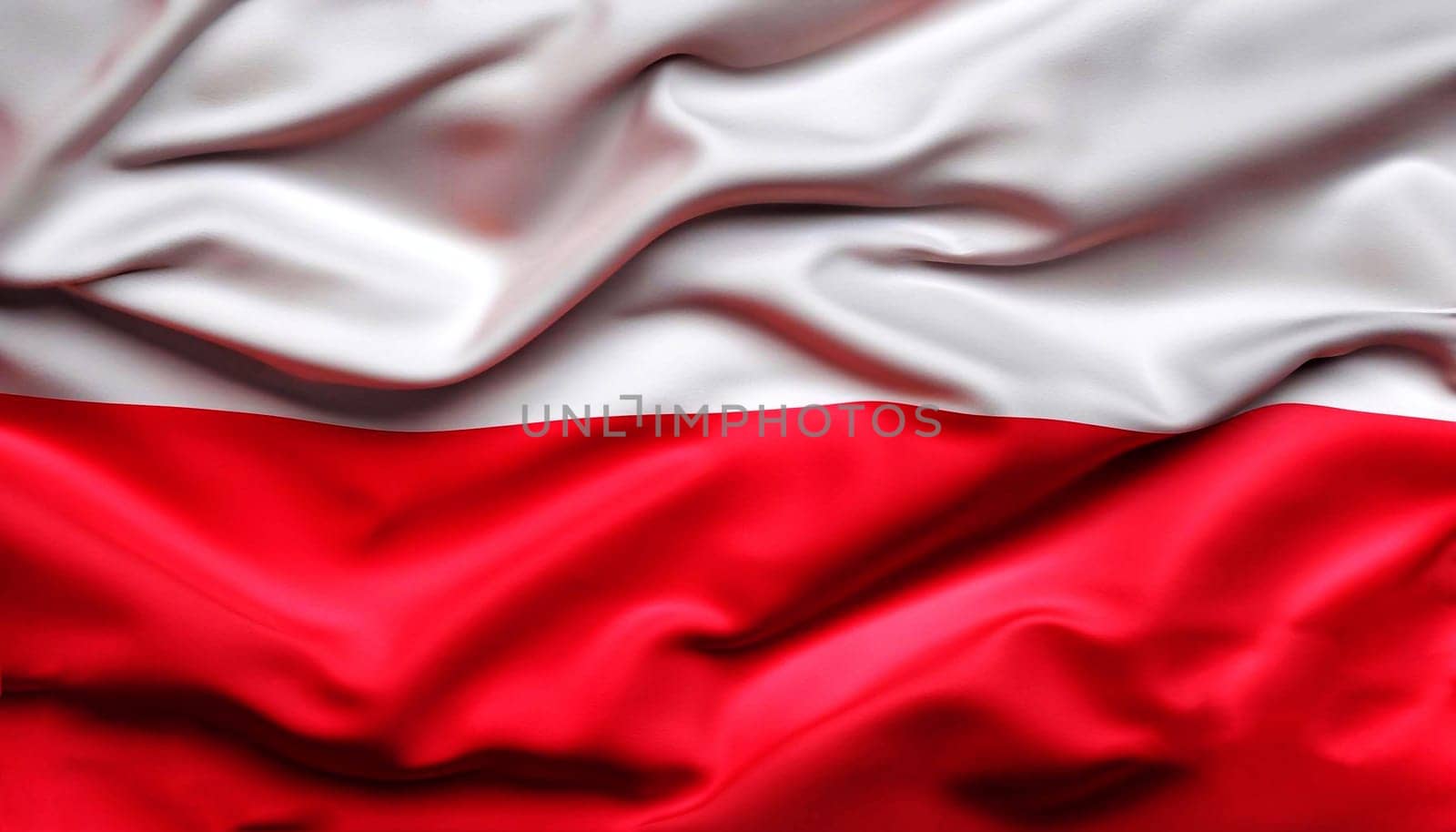 Fabric texture flag of Poland. Flag of Poland waving in the wind. Poland flag is depicted on a sports cloth fabric with many folds. Sport team banner.