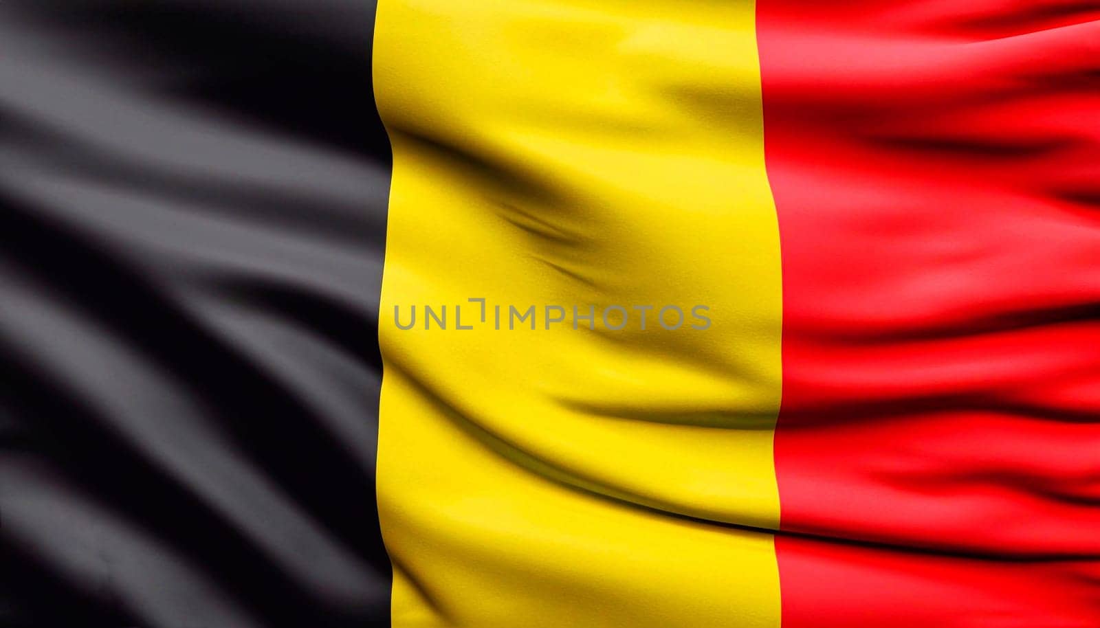 Belgium flag is depicted on a sports cloth fabric with many folds. Sport team banner