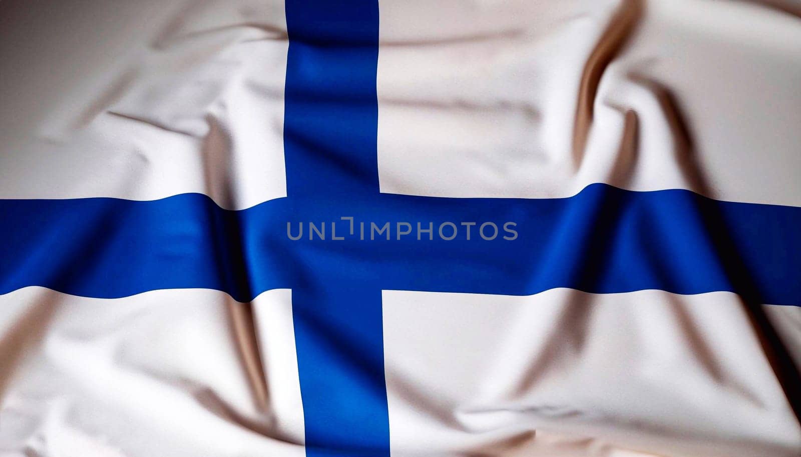 Fabric texture flag of Finland. Flag of Finland waving in the wind. Finland flag is depicted on a sports cloth fabric with many folds. Sport team banner