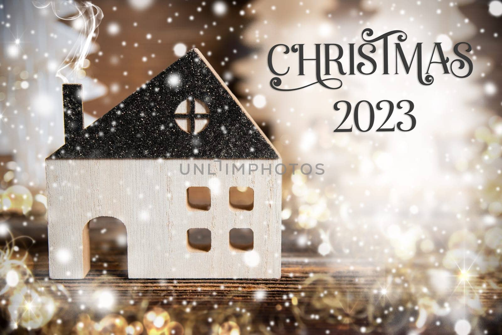 Text Christmas 2023, With Cozy House, Snowy Atmosphere, Christmas, Winter, Decoration, Background