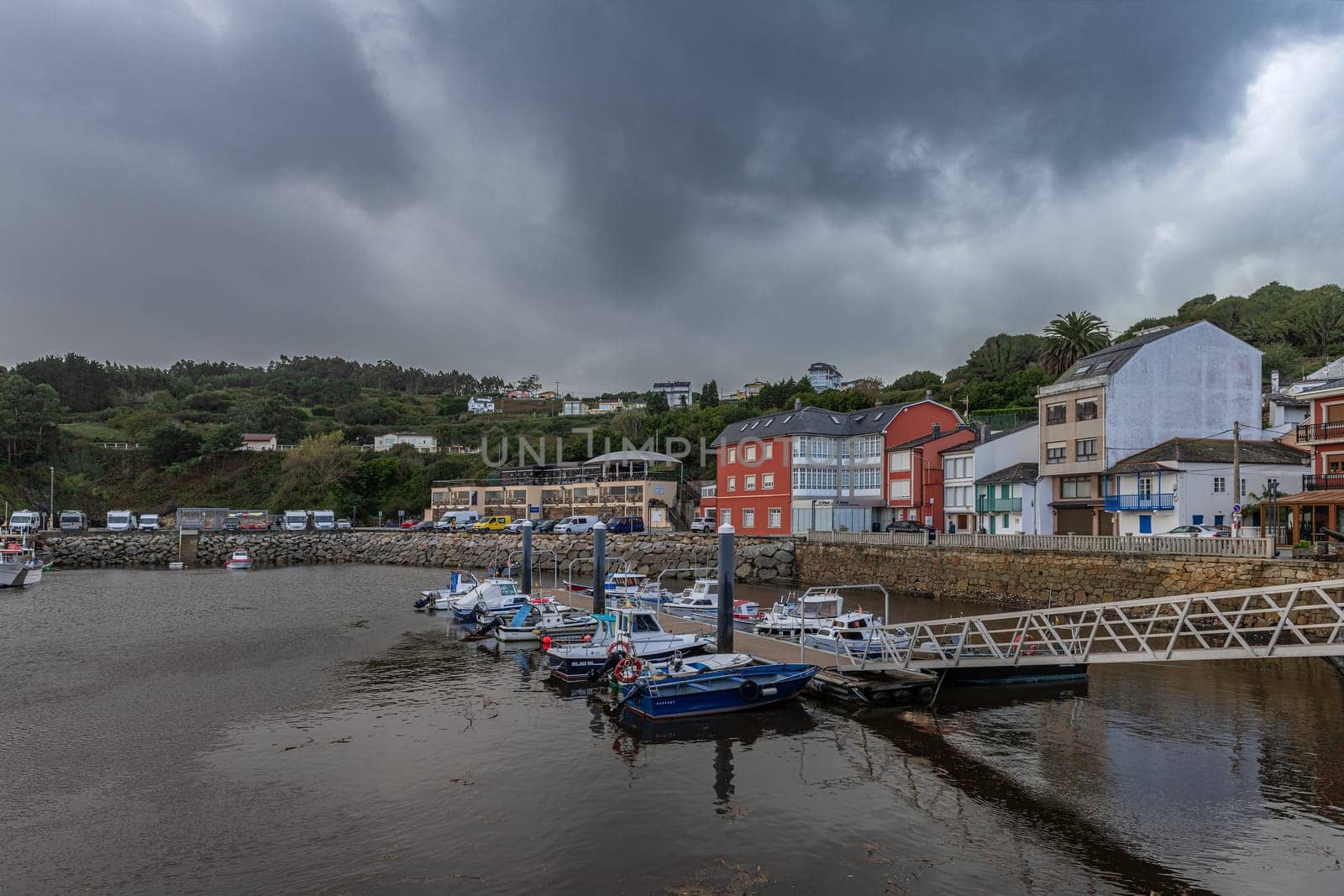 Port of the fishing village of O Barqueiro, A Coruna, Galicia, Spain