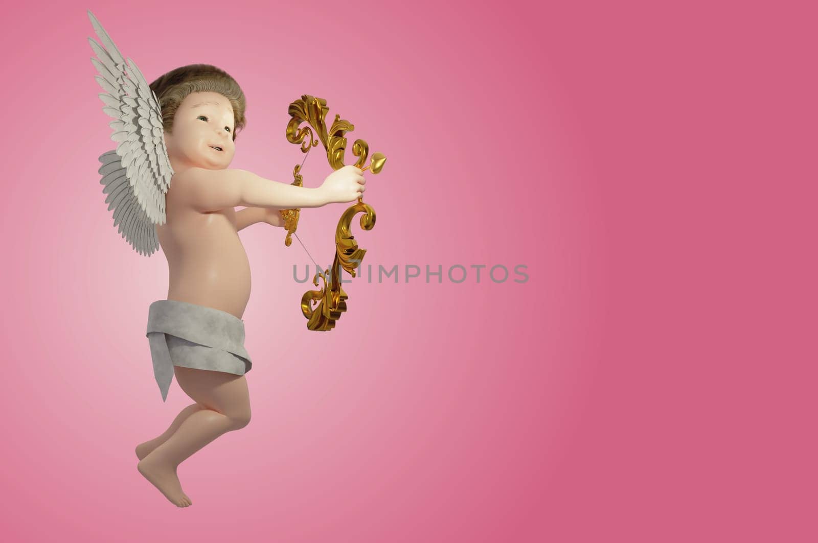 3D Illustration, Cupid angel for valentines day and GREETING CARD on  pink background .