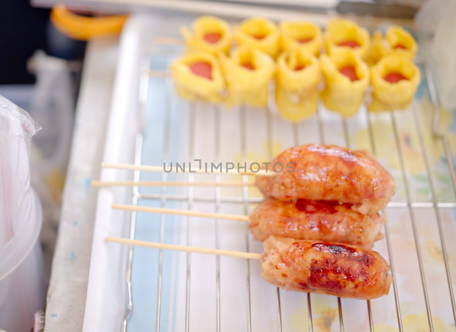 Grilled Sausage Skewers , Thai street food .