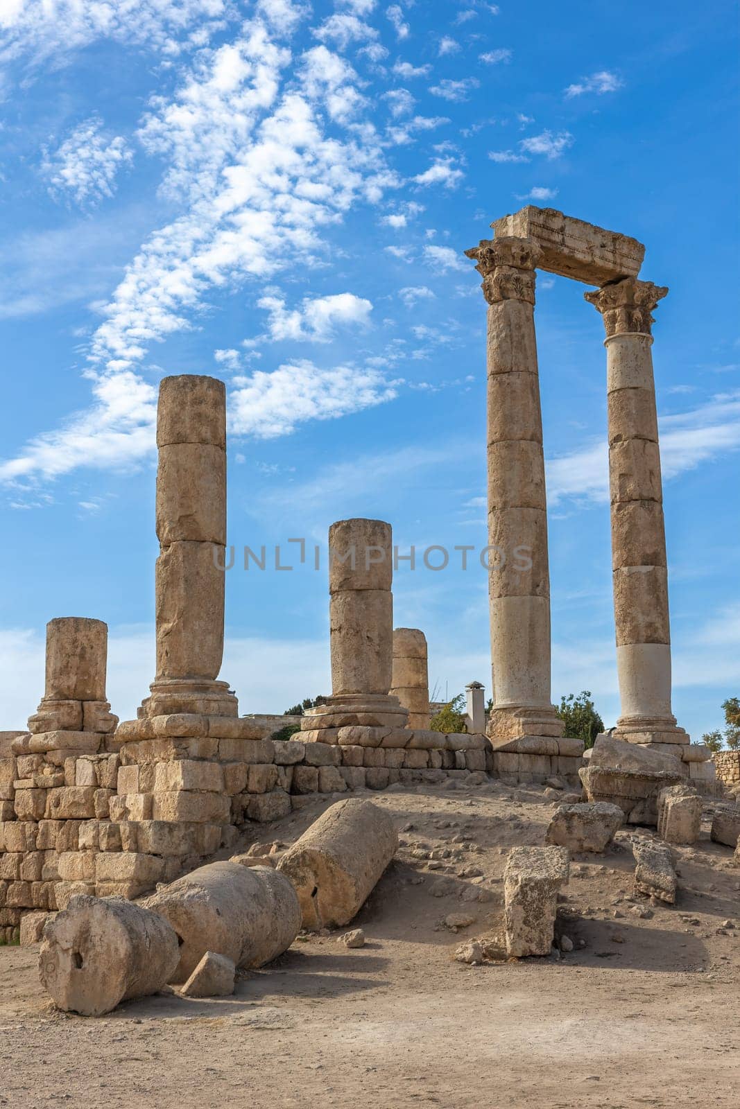 The uncompleted Roman Temple of Hercules at the Amman Citadel is an archeological site at the center of downtown Amman in Jordan.