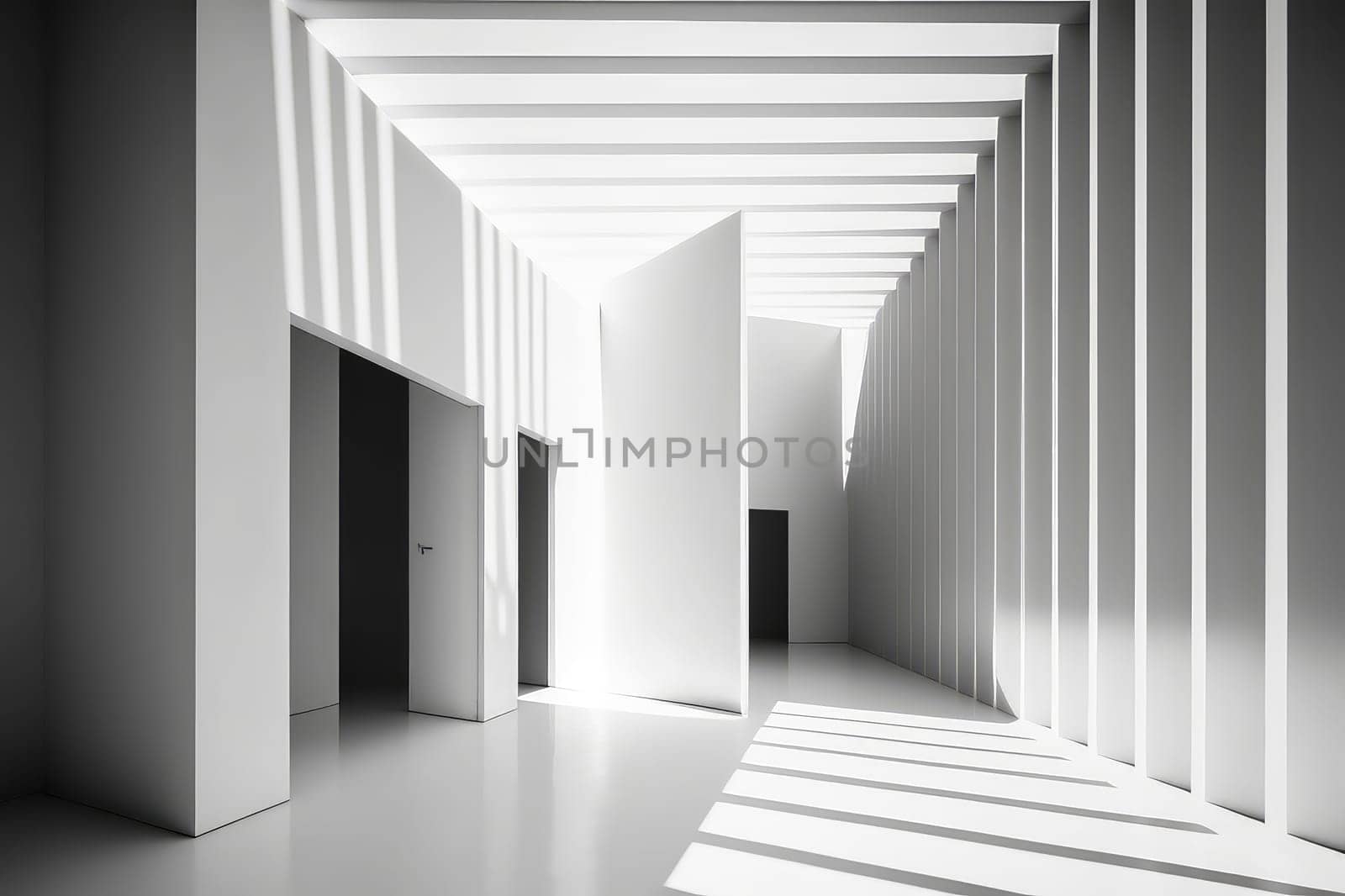 White minimalistic striped interior, abstract background. Generative AI design