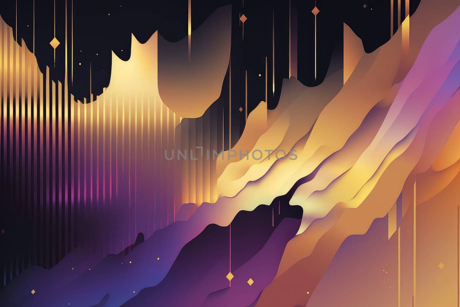 Golden and violet abstract background. Generative AI design