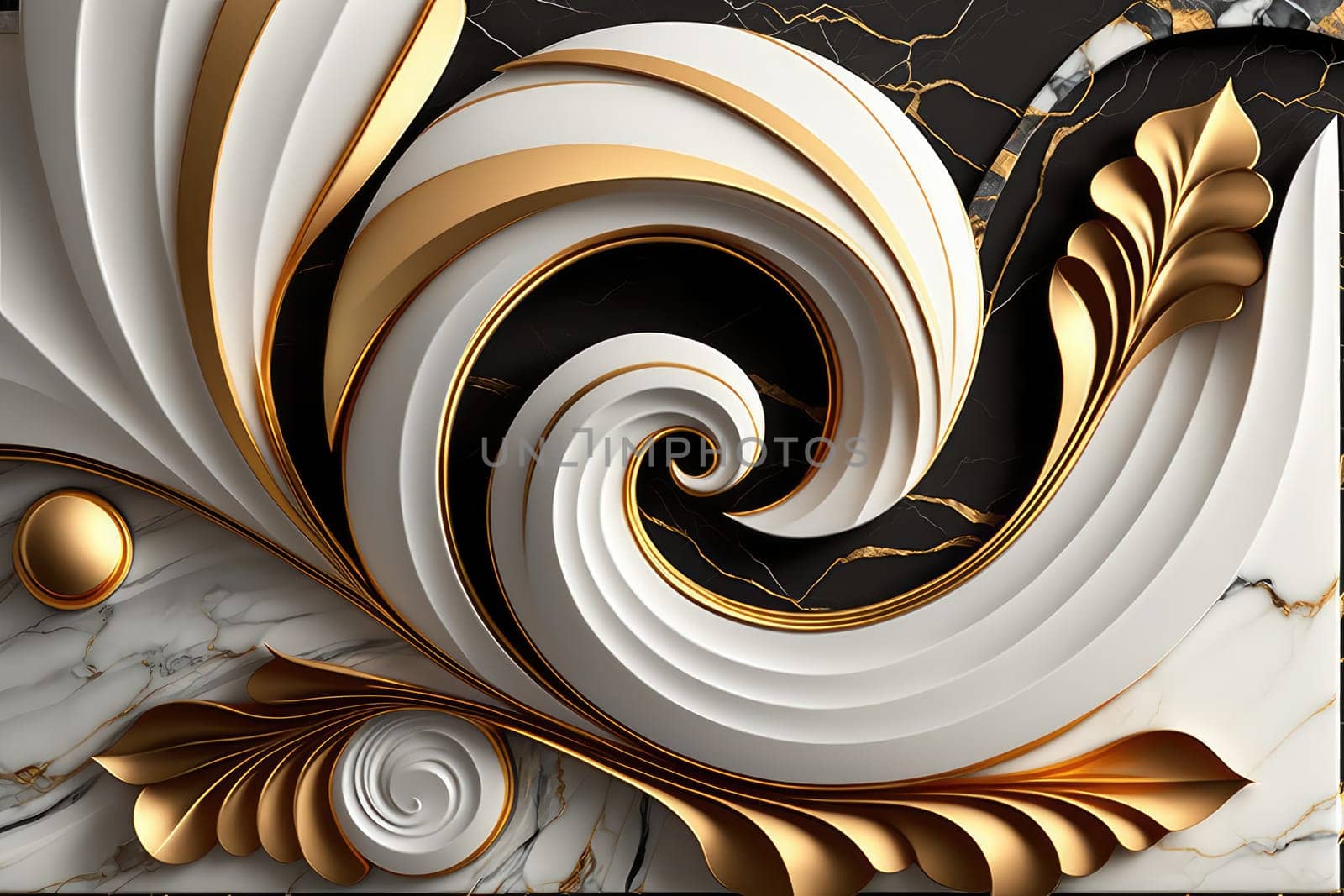 Abstract art deco marble gold floral background. Generative AI design