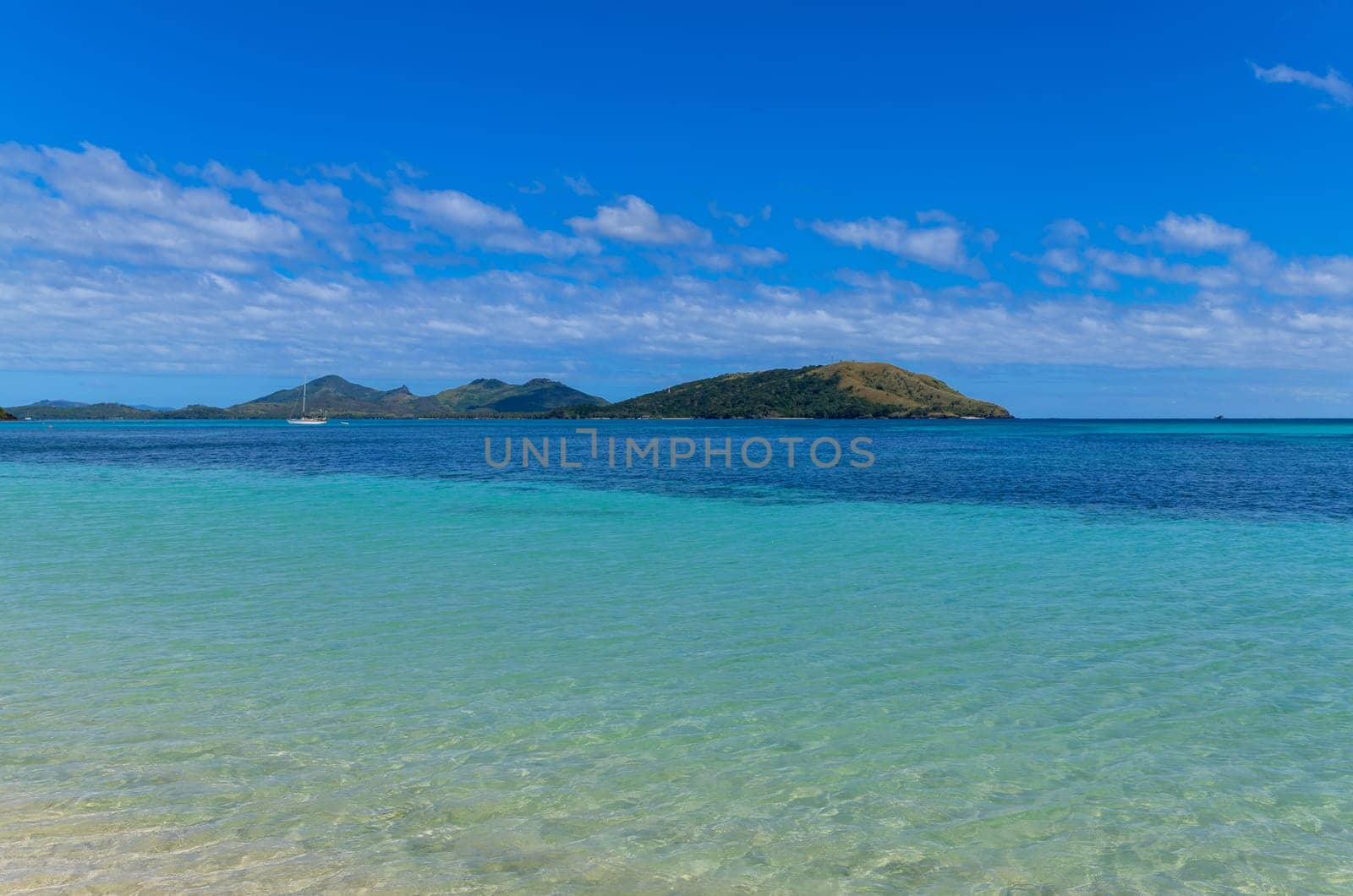 View of Blue Lagoon beach in Nacula Island, Yasawa Islands, Fiji