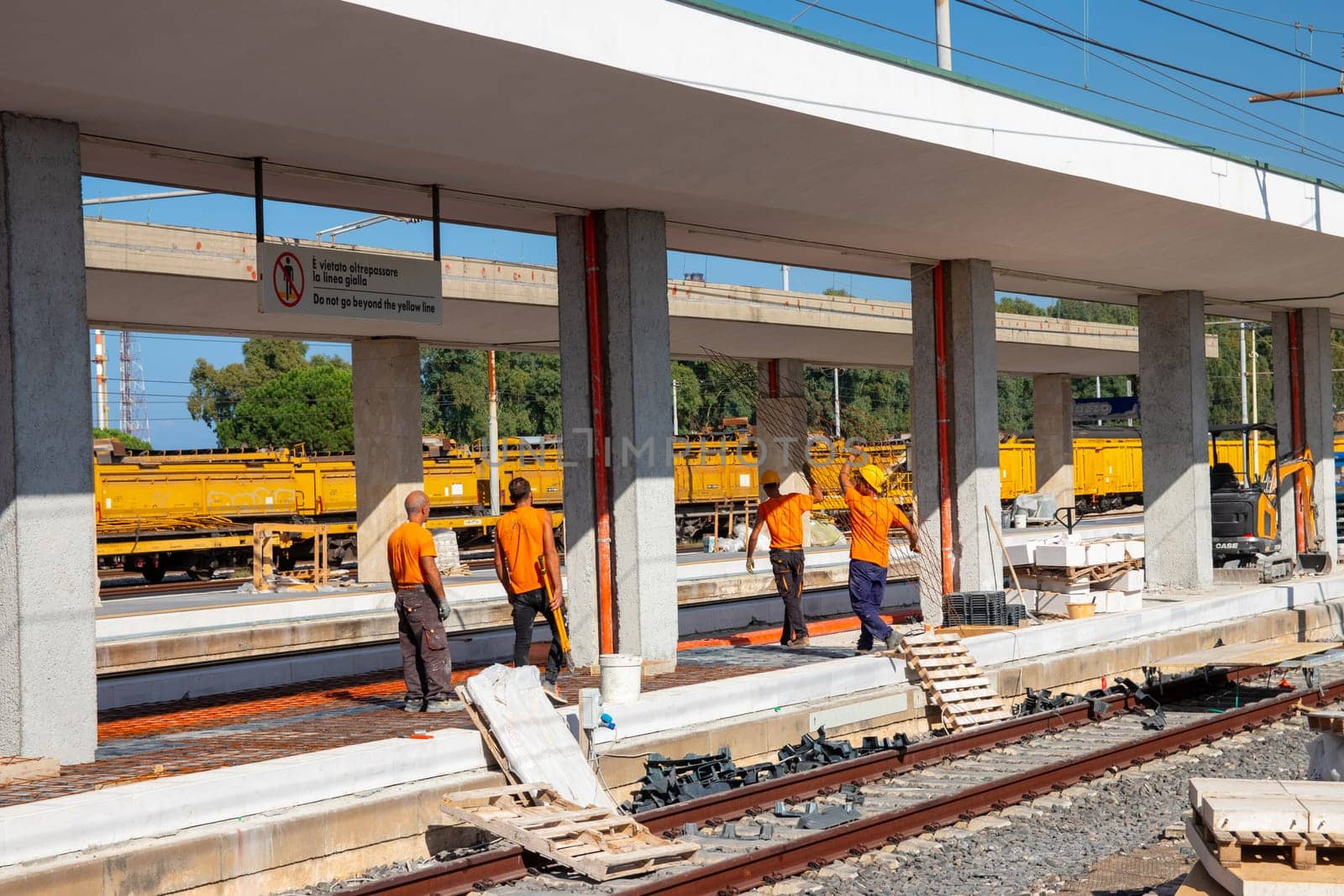 Milazzo, Sicily, Italy - 03 October 2023. Construction works in the area of the platforms of the railway station in Milazzo.
