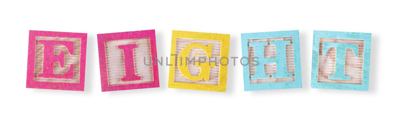 An Eight concept with childs wood blocks on white with clipping path to remove shadow